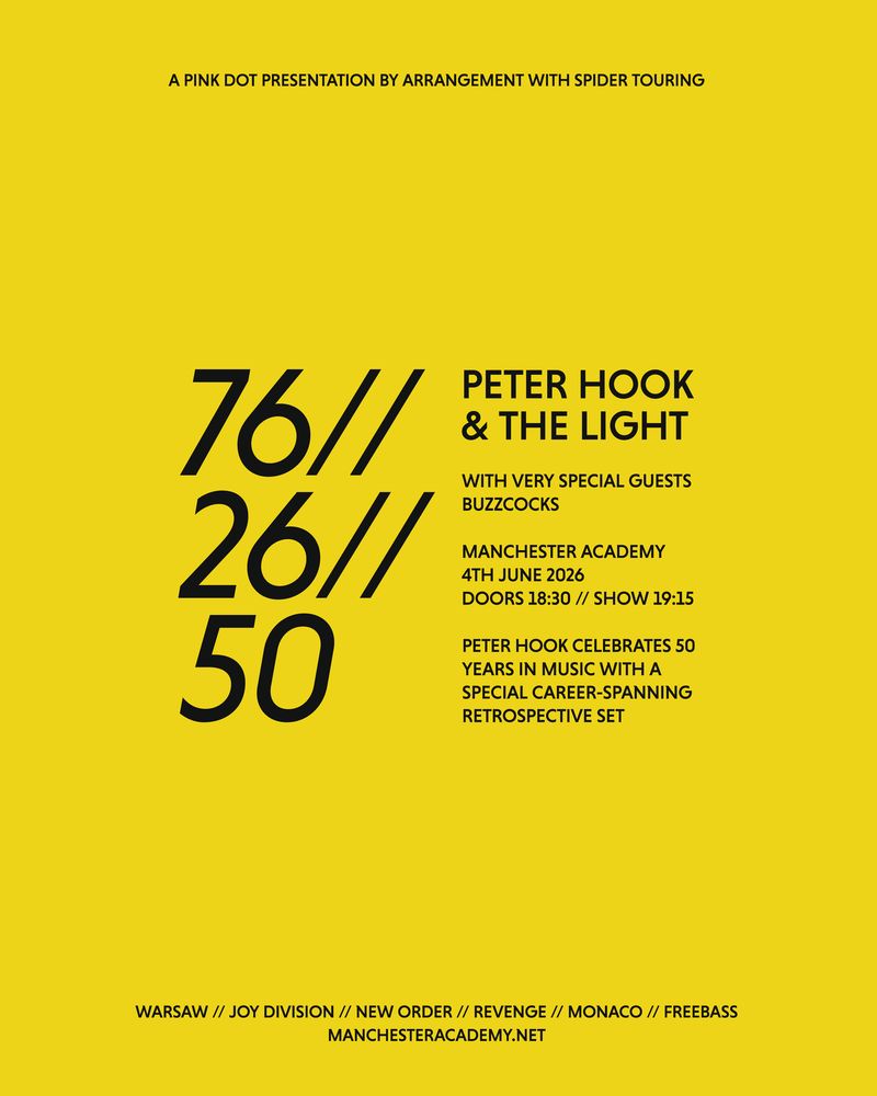 Peter Hook & The Light Announce “76 // 26 // 50” Free Trade Hall 50th Anniversary Show
